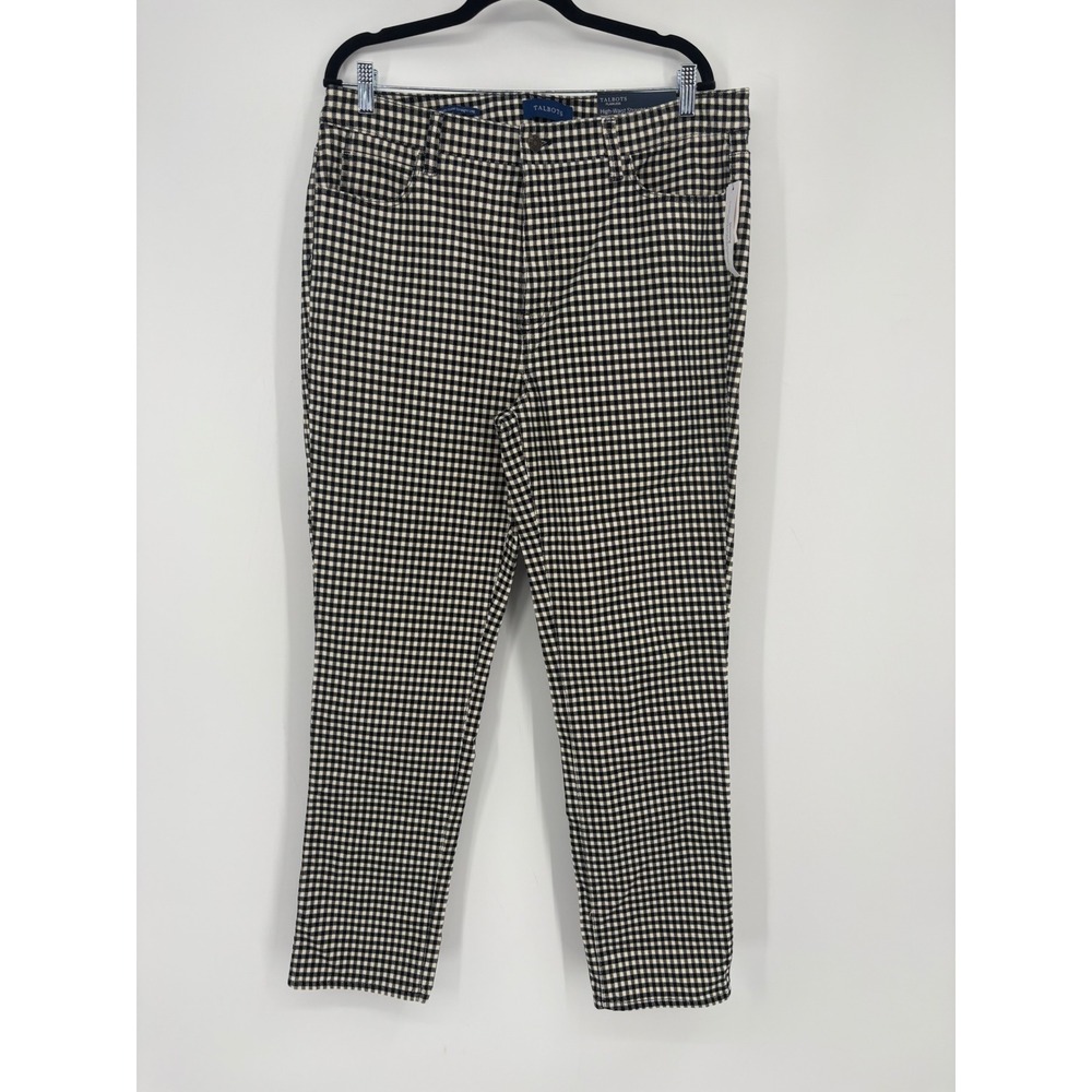 Talbots Pants Women 14 Black Gingham Flawless High-Waist Straight-Leg Slimming